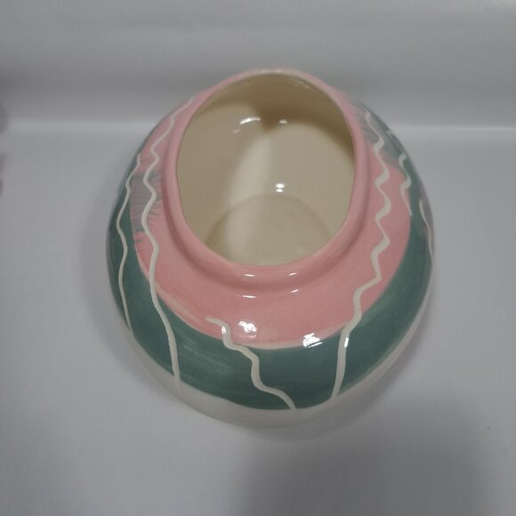 Hand-Painted Maurice California Pottery Oval Bowl Planter Pink Green Ceramic - Picture 7 of 17